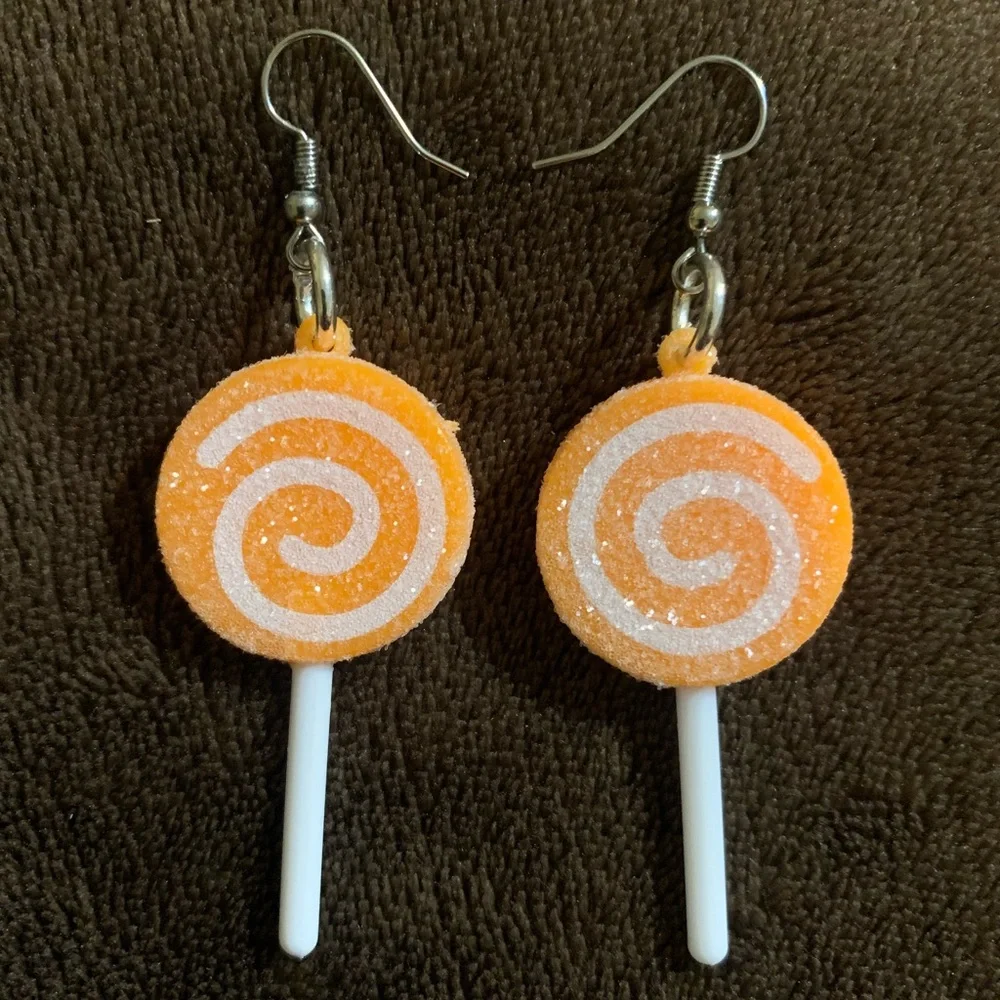 Orange Swirl Lollipop Glitter Earrings Brand New I just made.